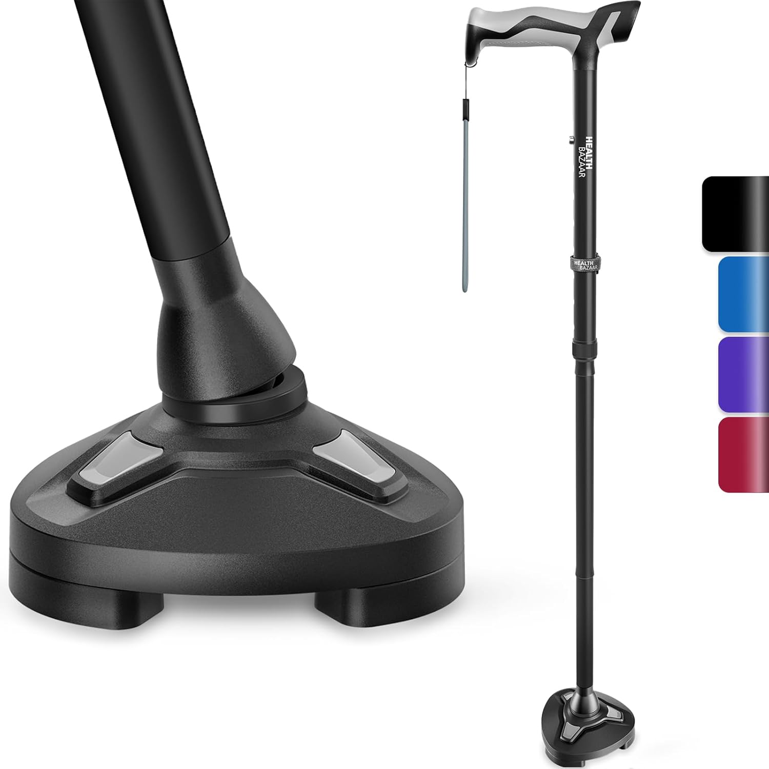 Adjustable Folding Walking Cane with Self-Standing Base for Seniors