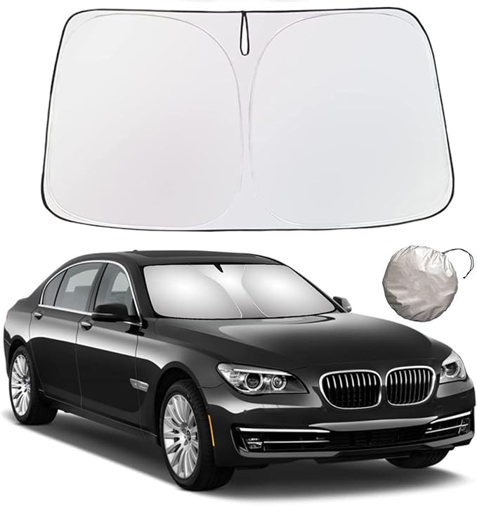 Zimohe Foldable Car Sun Shade for Front Windshield – UV 99% Protection, Silver & Black