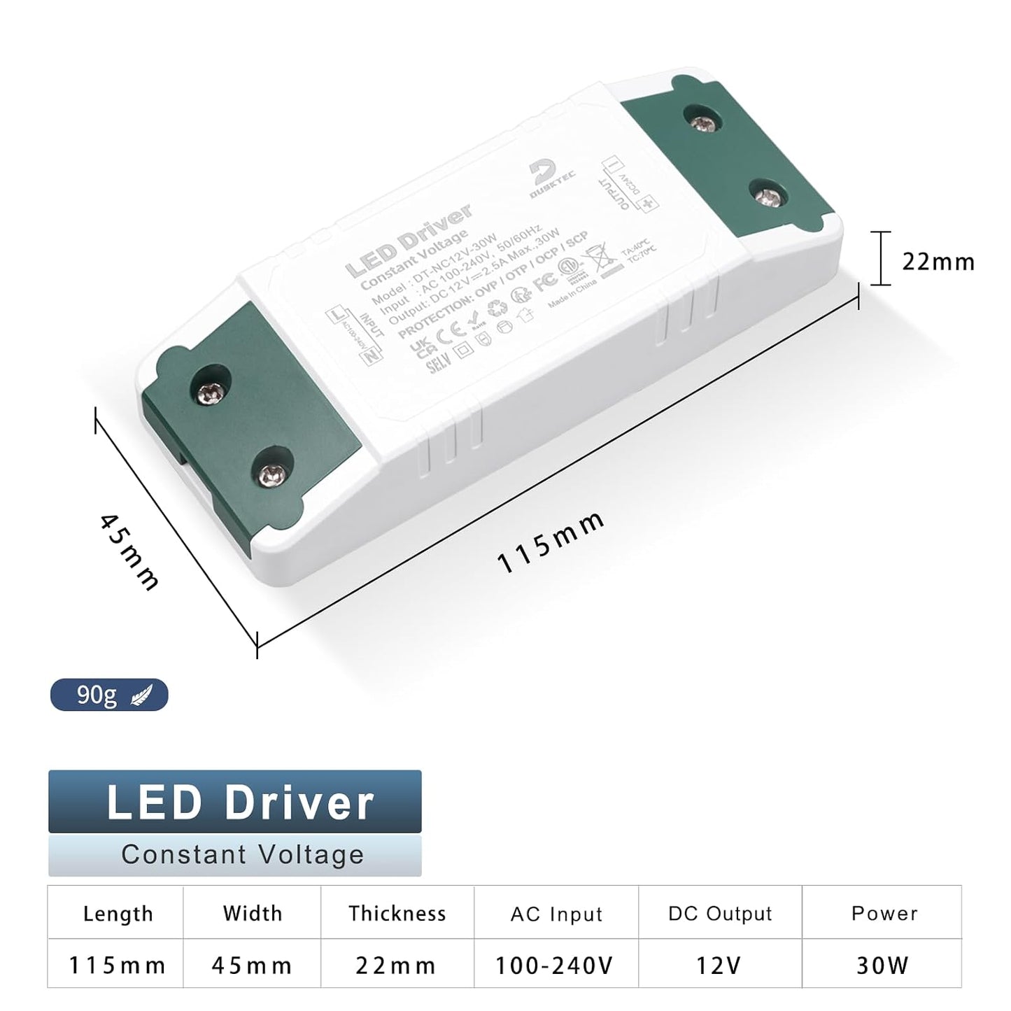 DUSKTEC DT-NC12V-30W LED Driver Transformer Power Supply Adapter
