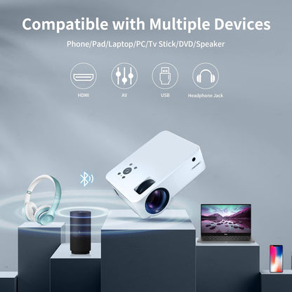 Giaomar Mini Projector: 1080P Full HD, 4K Supported, WiFi, Bluetooth, Portable Home Theater
