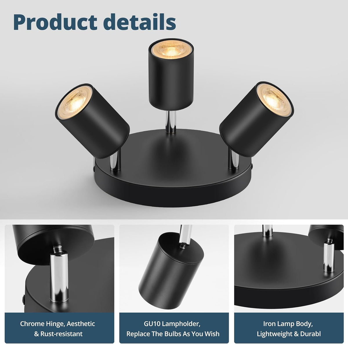 Schiele 60466001 3-Bulb Round GU10 Ceiling Spotlight Black