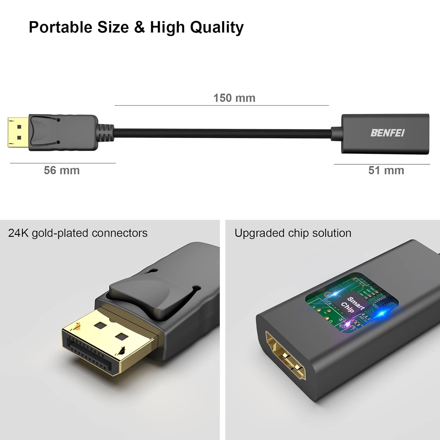 BENFEI DisplayPort to HDMI Adapter Gold-Plated Male to Female 4K 30Hz Black