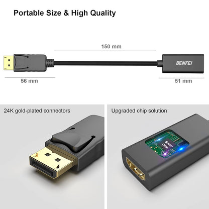 BENFEI DisplayPort to HDMI Adapter Gold-Plated Male to Female 4K 30Hz Black