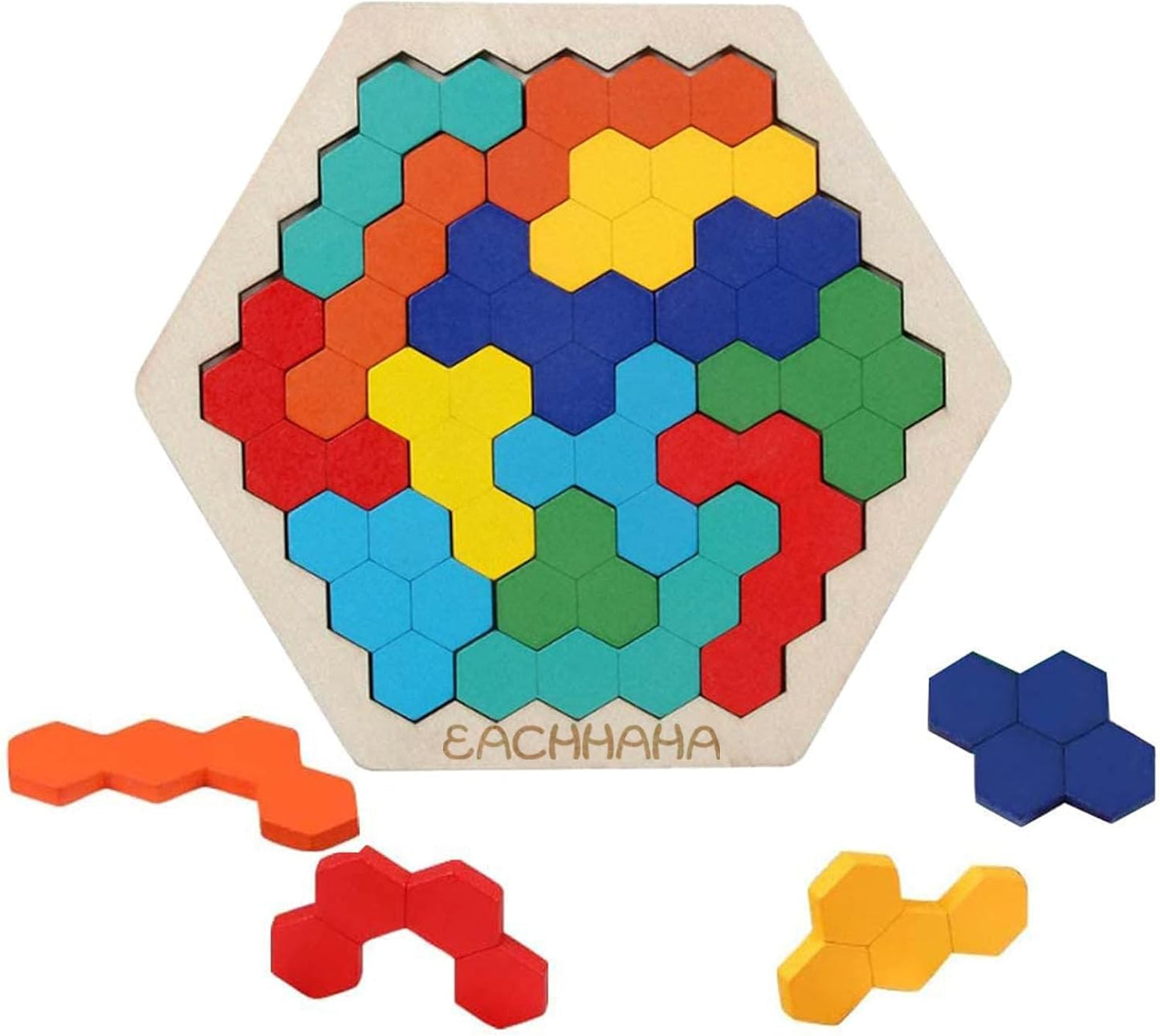 3-in-1 Wooden Tangram Puzzle Set, Bright Colors, 61 Pieces