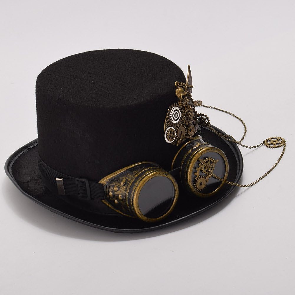 GRACEART Steampunk Top Hat with Removable Goggles and Gears