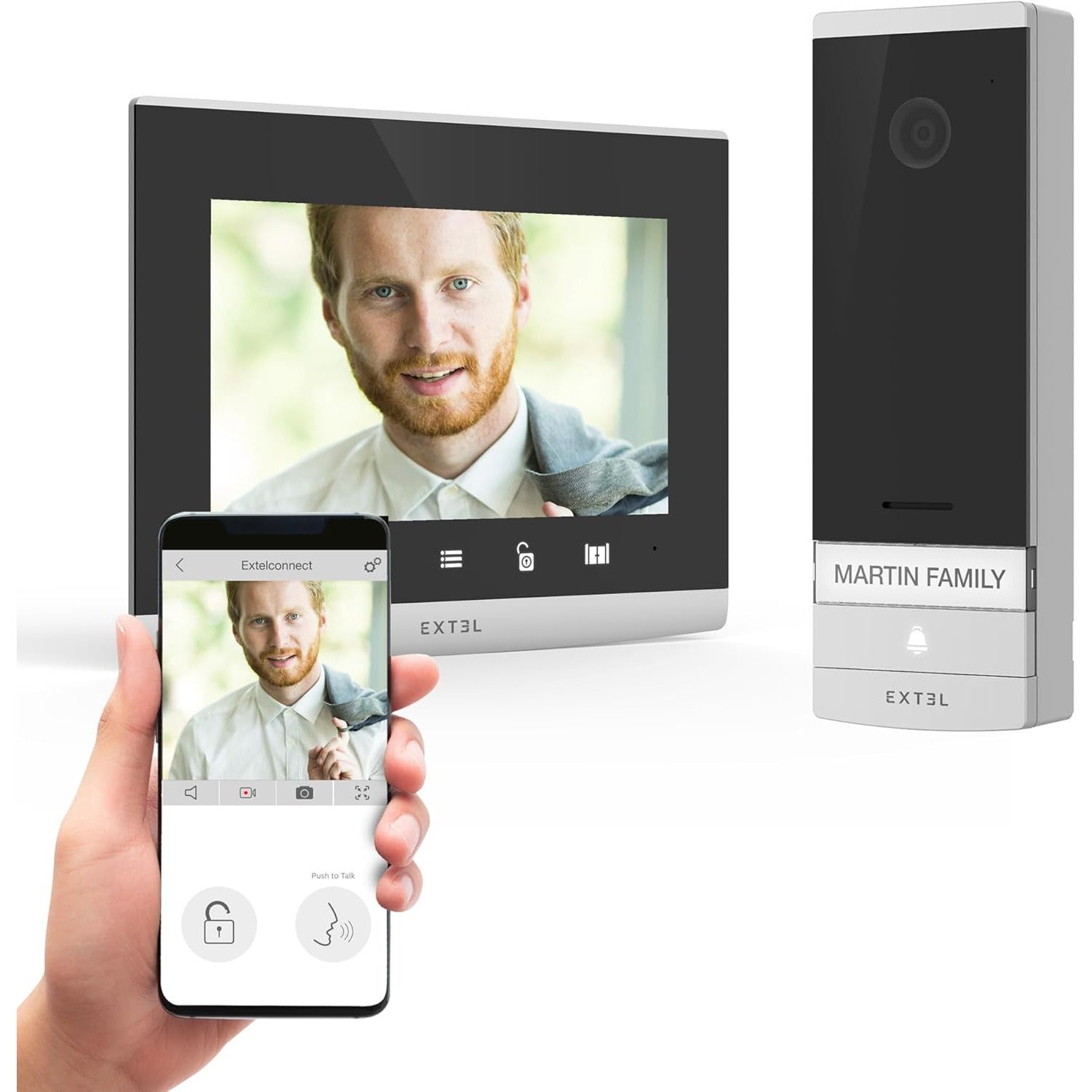 EXTEL Connect 2 Smart Video Door Intercom 7" Touchscreen Monitor with Wi‑Fi, Night Vision, Internal Memory