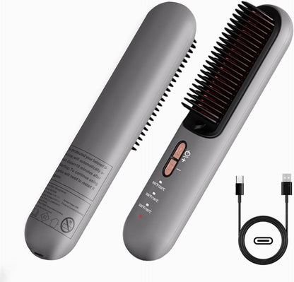 Portable Cordless Negative Ion Hair Straightener Brush with USB‑C Rechargeable Battery