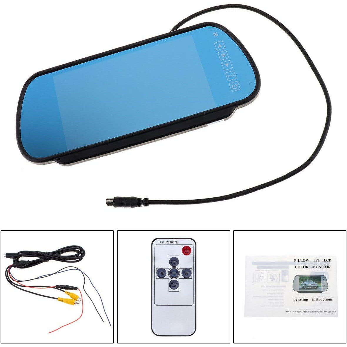 BW 7 Inch 16:9 TFT LCD Widescreen Car Monitor Rear View Mirror with Touch Button, HD 800x480 Resolution, Dual Video Input