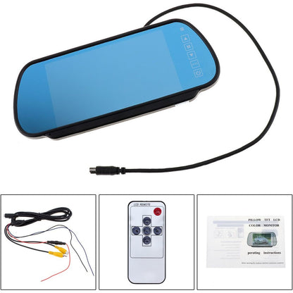 BW 7 Inch 16:9 TFT LCD Widescreen Car Monitor Rear View Mirror with Touch Button, HD 800x480 Resolution, Dual Video Input