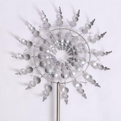 Silver 3D Kinetic Wind Spinner Garden Decoration with Dual Rotors