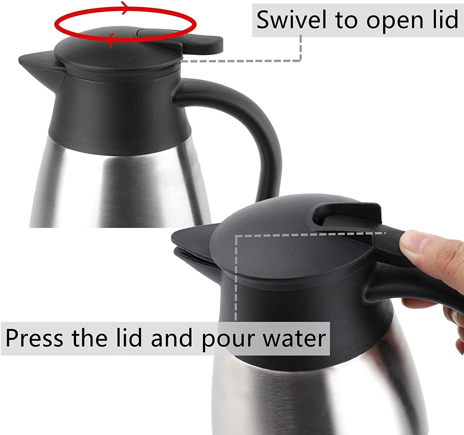 Webao 2 Liter Stainless Steel Thermos Kettle – Quick‑Tip Leak‑Proof Silver