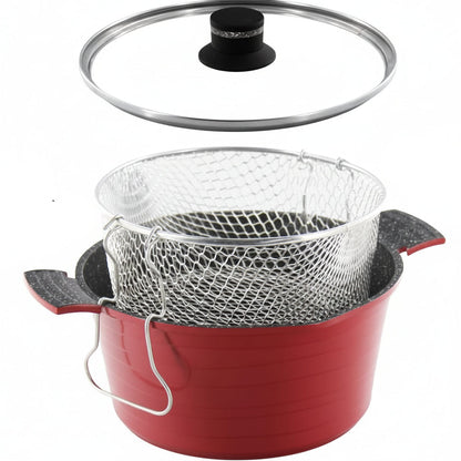 24cm Friteuse pour Frites avec Panier Faitout Induction en Aluminium avec Couvercle Verre Tous Feux