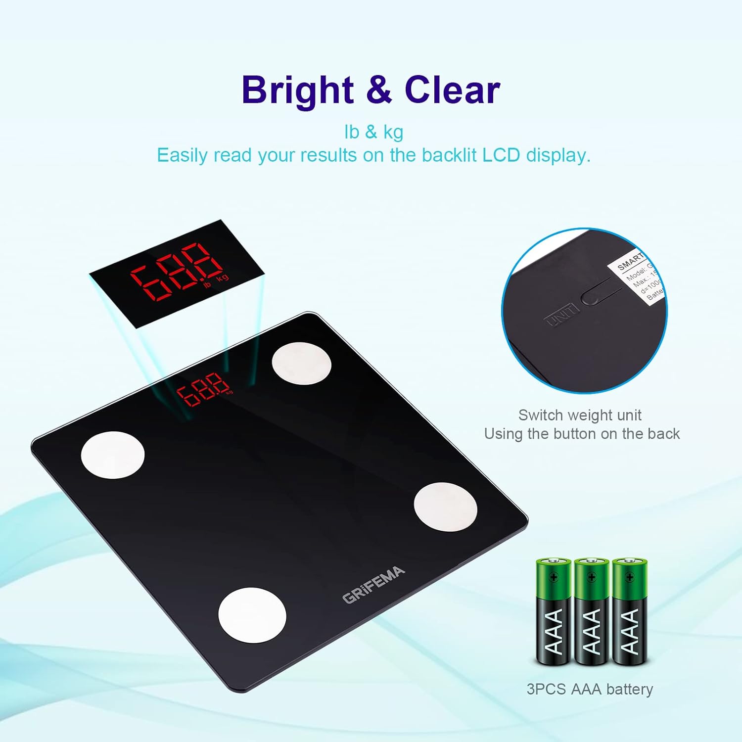 GRIFEMA GA2001 Digital Bathroom Scale with Bluetooth - Black