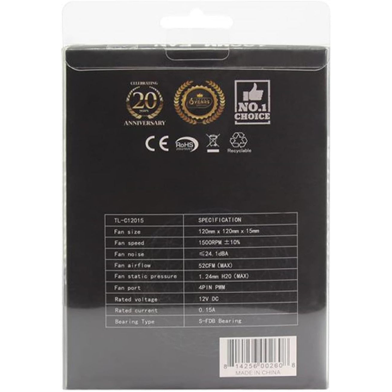 Thermalright TL-C12015 12cm Square Fan, 15mm Thin, 52CFM, 24dBA Black