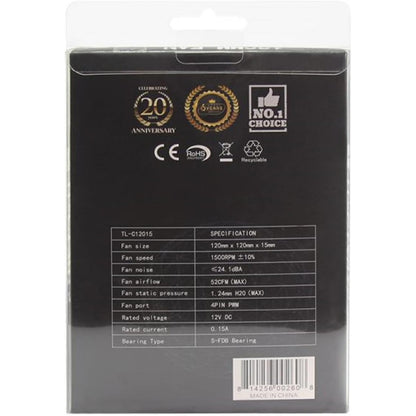 Thermalright TL-C12015 12cm Square Fan, 15mm Thin, 52CFM, 24dBA Black