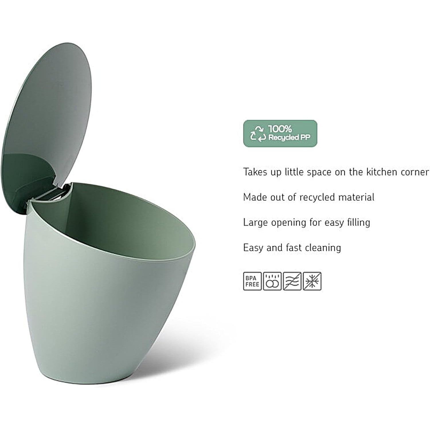 Mepal Calypso 2.2L Recycled Kitchen Waste Bin – Nordic Sage