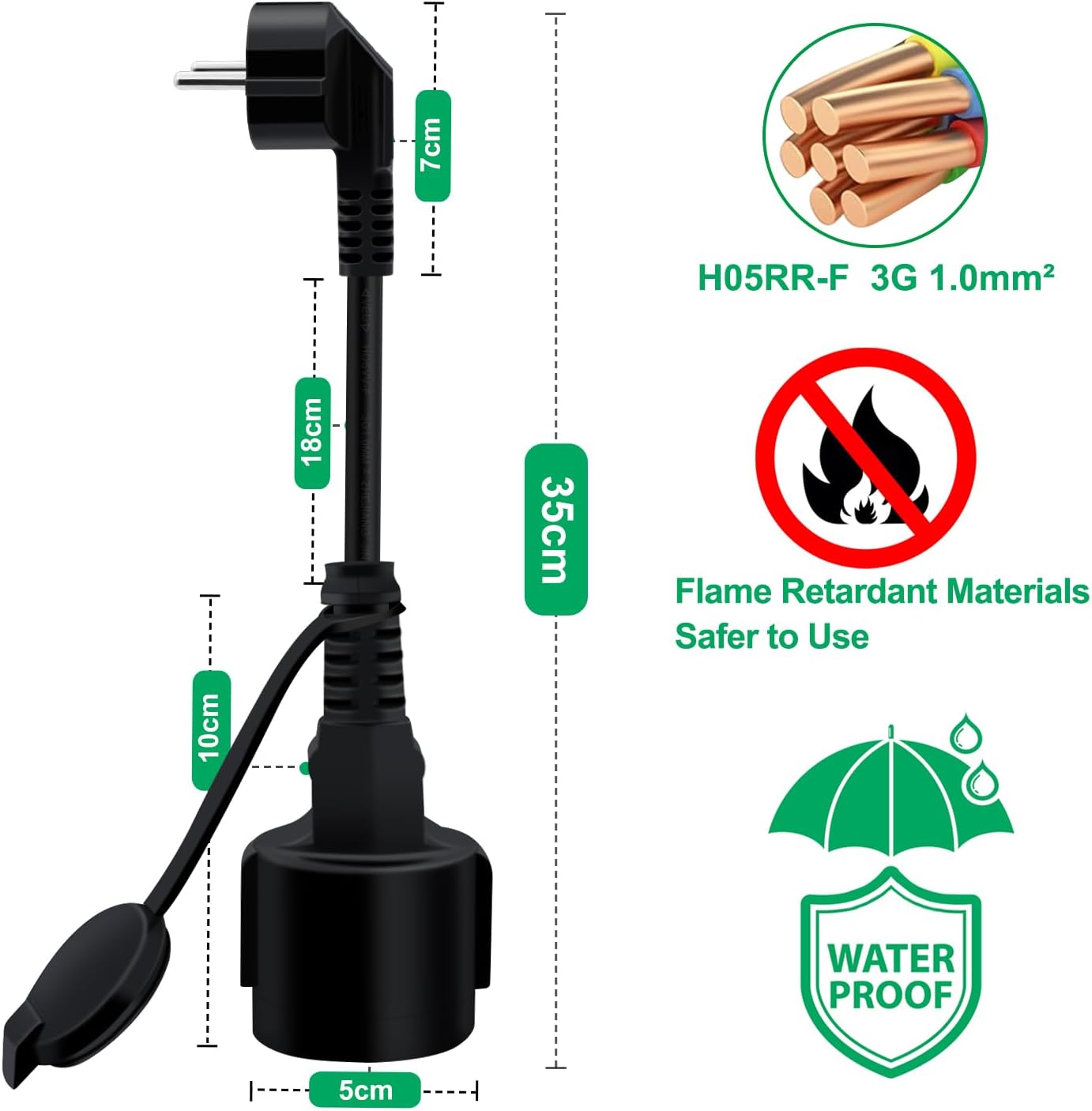 HuaLiSiJi HLSJ 007 90 Degree Schuko Extension Cable 16A 250V