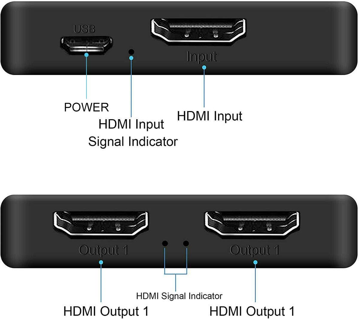VAV 1x2 HDMI Splitter 4K 30Hz 1 in 2 Out Amplifier for Dual Monitors Supports 3D 1080P for Xbox PS4 Fire Stick Blu Ray Apple TV