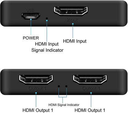 VAV 1x2 HDMI Splitter 4K 30Hz 1 in 2 Out Amplifier for Dual Monitors Supports 3D 1080P for Xbox PS4 Fire Stick Blu Ray Apple TV