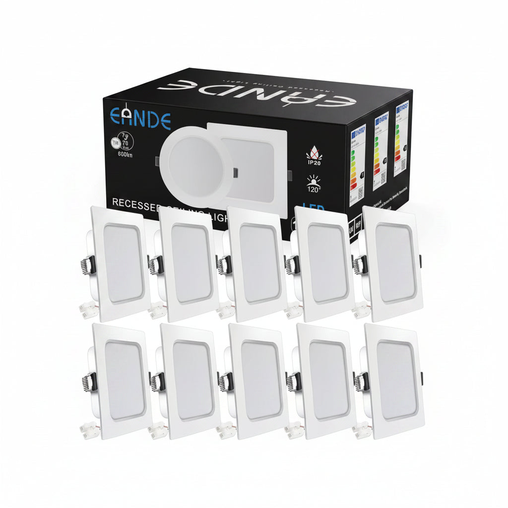 Eande Ultra Slim Square LED Recessed Light 7W 600lm 2800K Warm White 10-Pack