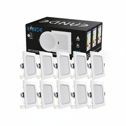 Eande Ultra Slim Square LED Recessed Light 7W 600lm 2800K Warm White 10-Pack