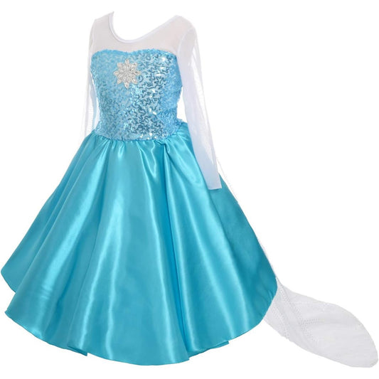 Lito Angels Blue Princess Dress with Sparkling Cape for Girls