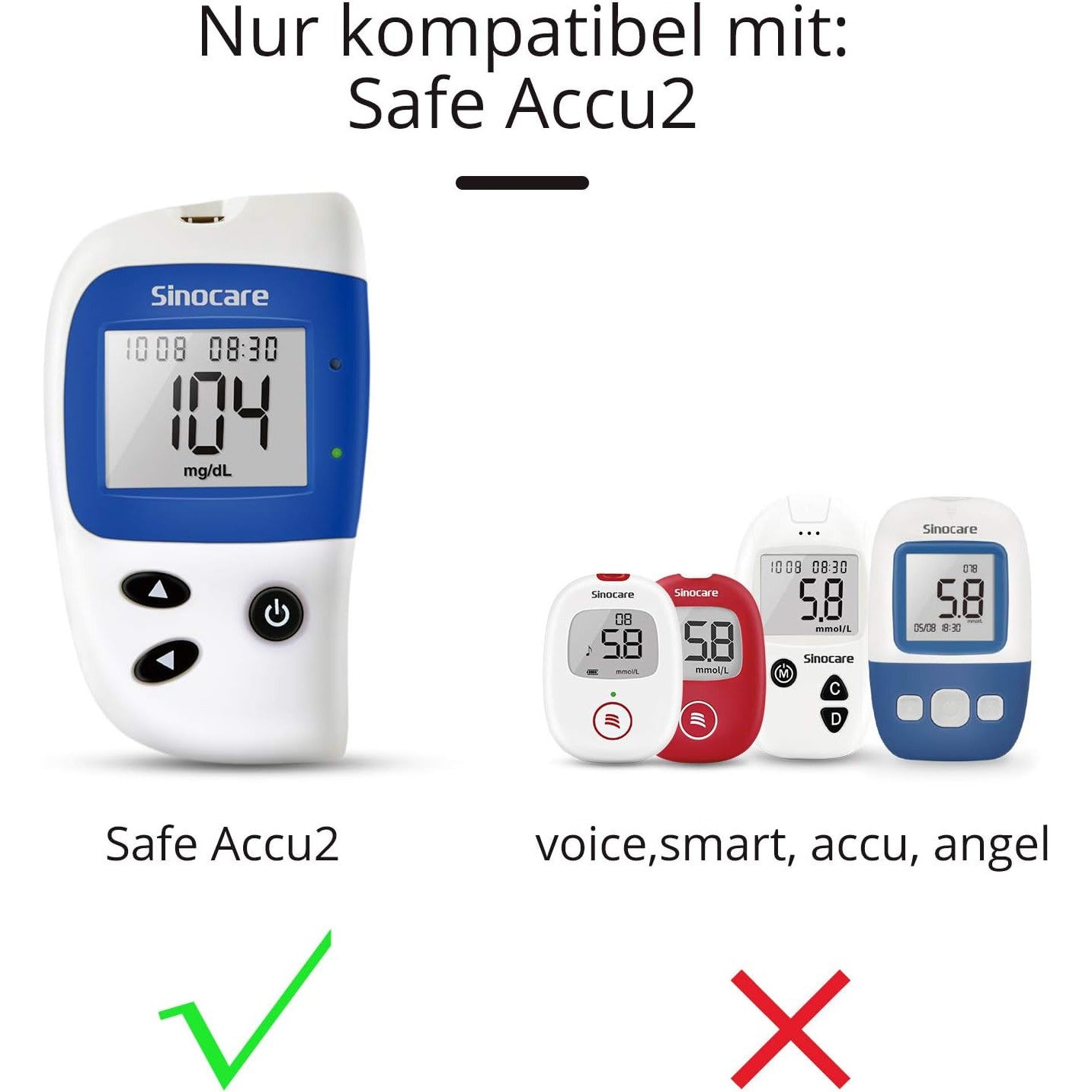 Sinocare Safe Accu2 Blood Sugar Test Strips – 50 Strips + 50 Lancets – Precise Glucose Monitoring