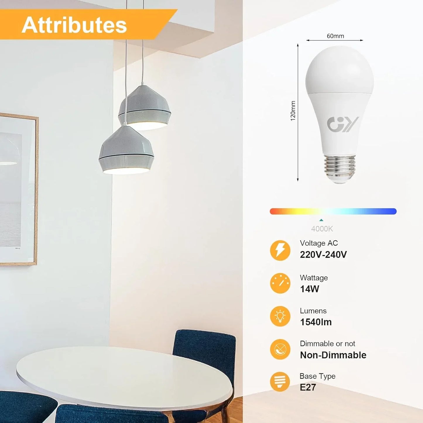 GY 14W E27 LED Bulb 1540 Lumens 4000K White - Gomix Brands Outlet