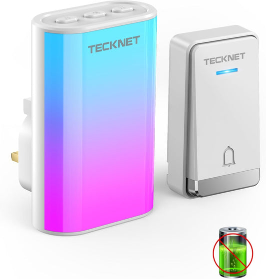 TECKNET Wireless Doorbell: Self-Powered, IP65 Waterproof, Long Range, 60 Chimes