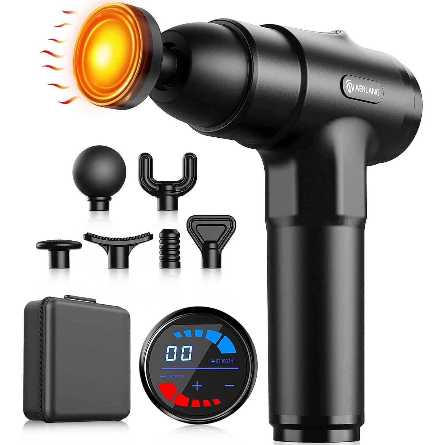 AERLANG Heated Massage Gun with 20 Levels, 7 Attachments, Portable