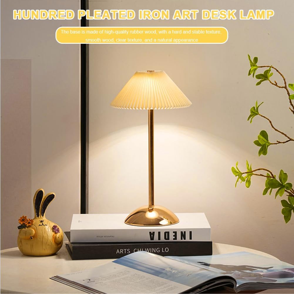 Fiorky Cordless Pleated LED Table Lamp with USB Rechargeable