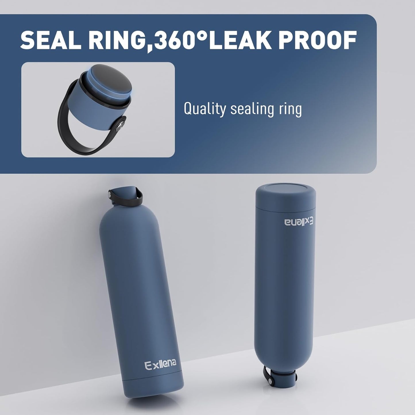 Exllena 1.5L Double-Wall Insulated Water Bottle with Carabiner