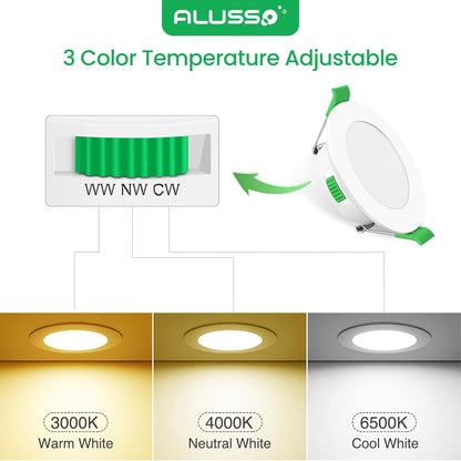 ALUSSO 6-Pack Flat 4W Dimmable IP44 Waterproof LED Ceiling Spotlights, Tri-Color