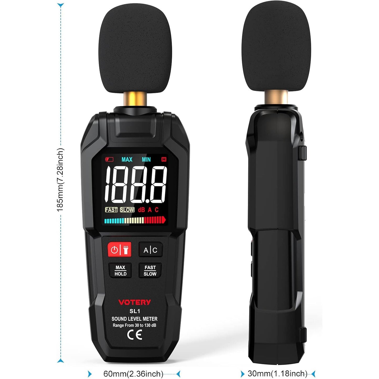 Votery Portable Digital Decibel Meter 30-130 dB A/C Weighted