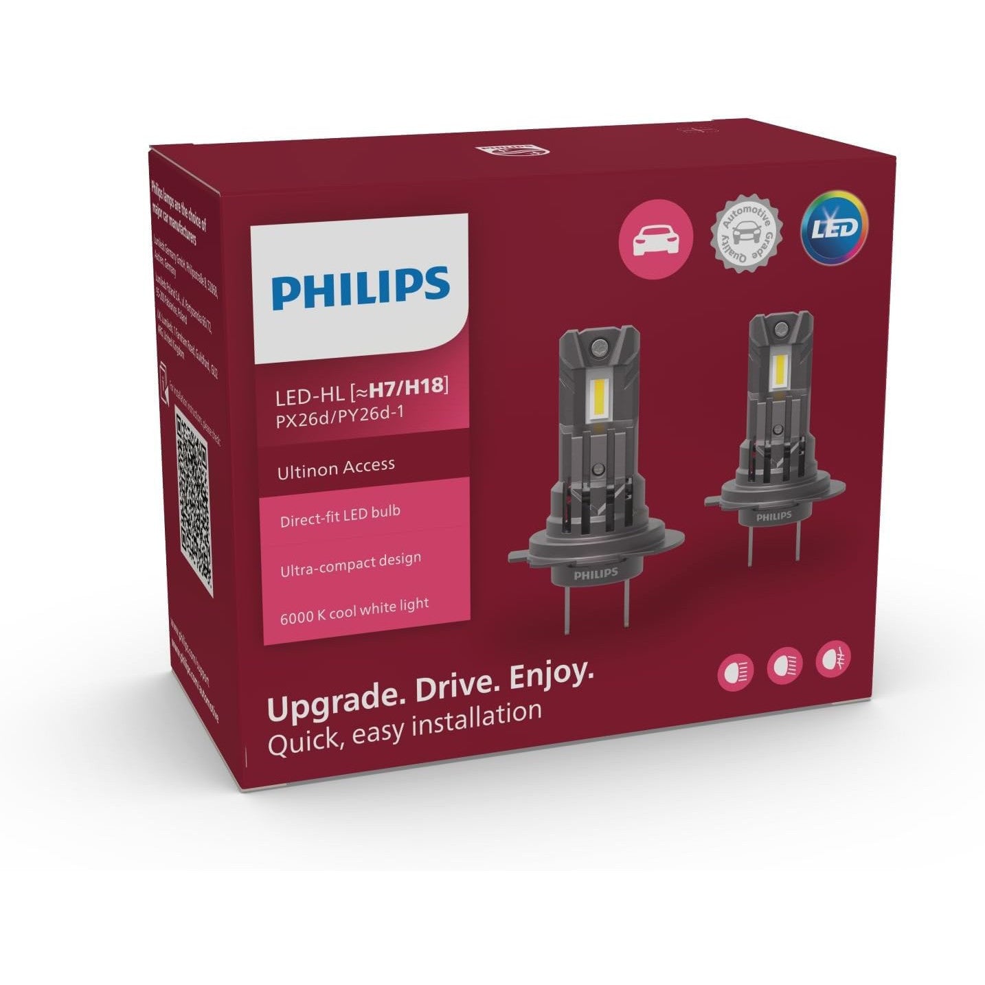 Philips Ultinon Access LED H7 Headlight Bulb – 80% Brighter, 6000K Cool White, 2 Pack