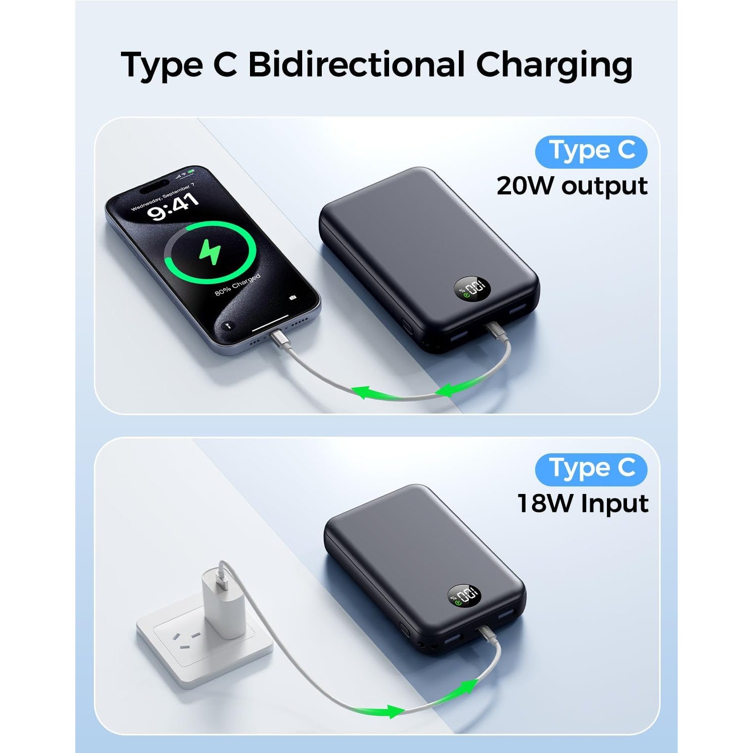 Black 27000mAh Fast Charging USB-C Power Bank with 22.5W Output