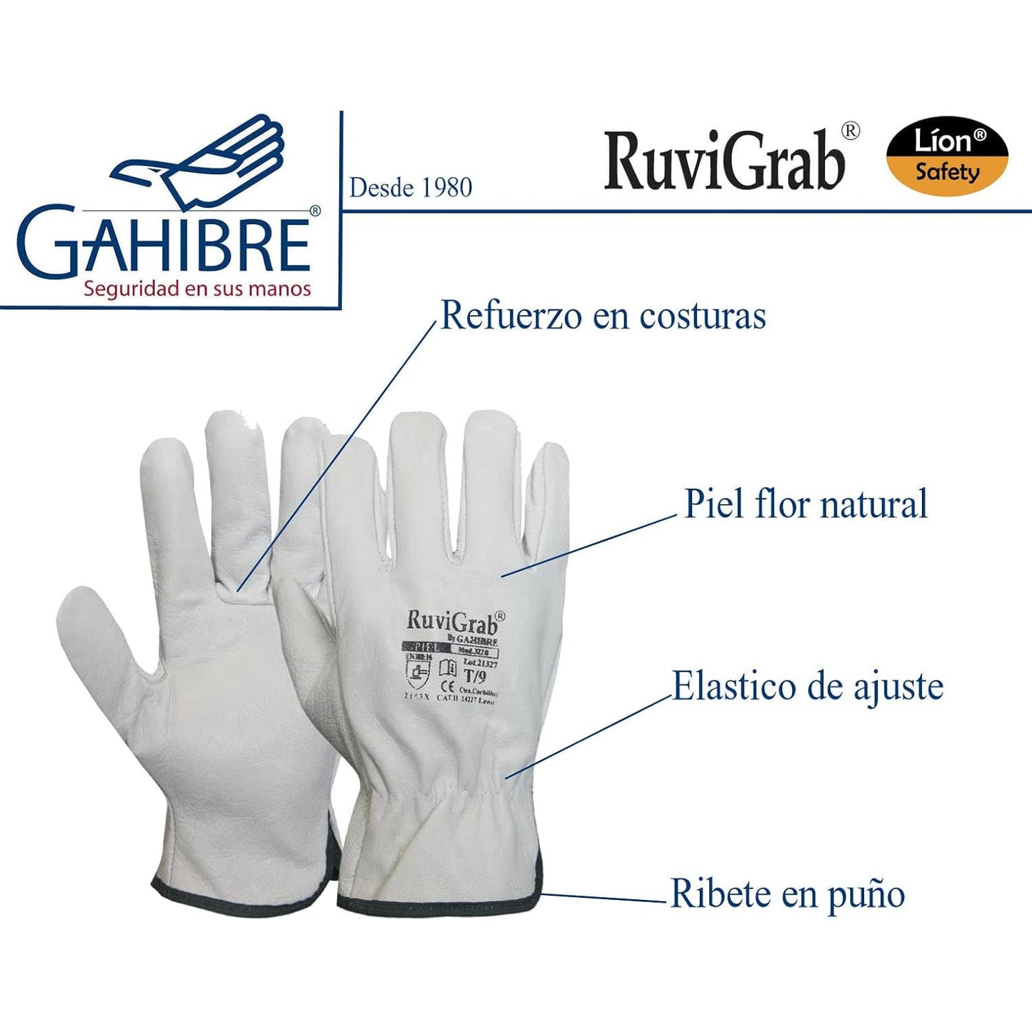 Ruvigrab Natural Grain Leather Grey Men's Gloves Size 8