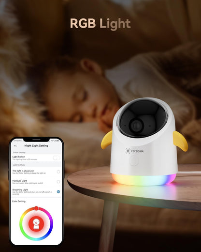COCOCAM 2K WiFi Baby Monitor 355° Pan & Night Vision