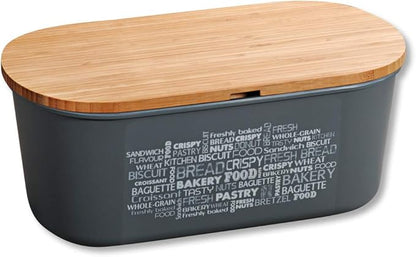 Kesper 58501 Bread Box with Dual‑Sided Bamboo Lid, Gray, Dishwasher Safe