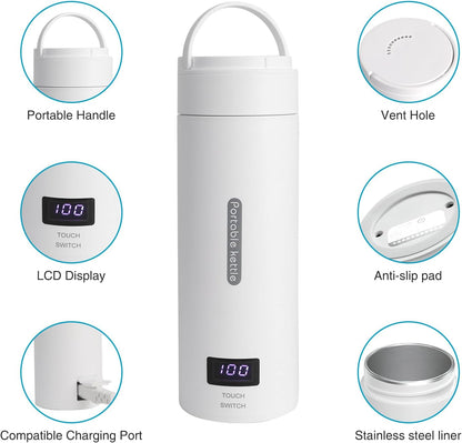 FUOBECIE Travel Electric Kettle 380ML 4-Temperature Adjustable Auto Shut-Off