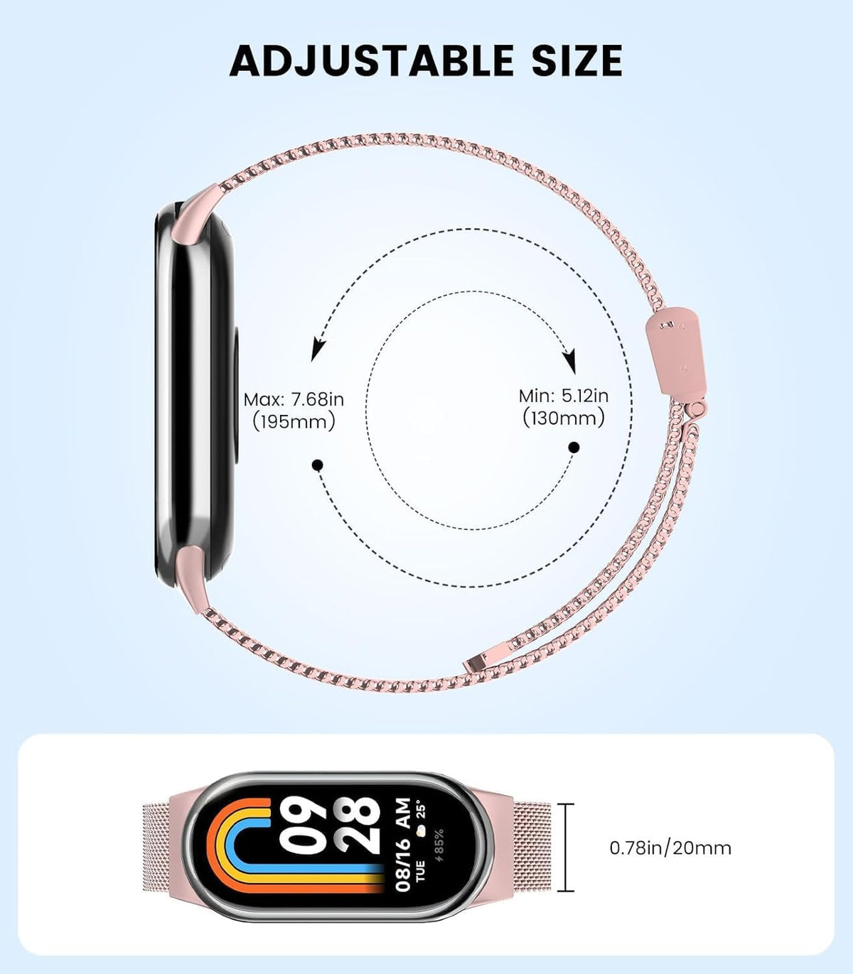 Astorgos Milanese Watch Band for Xiaomi Mi Band 9 8 Pink