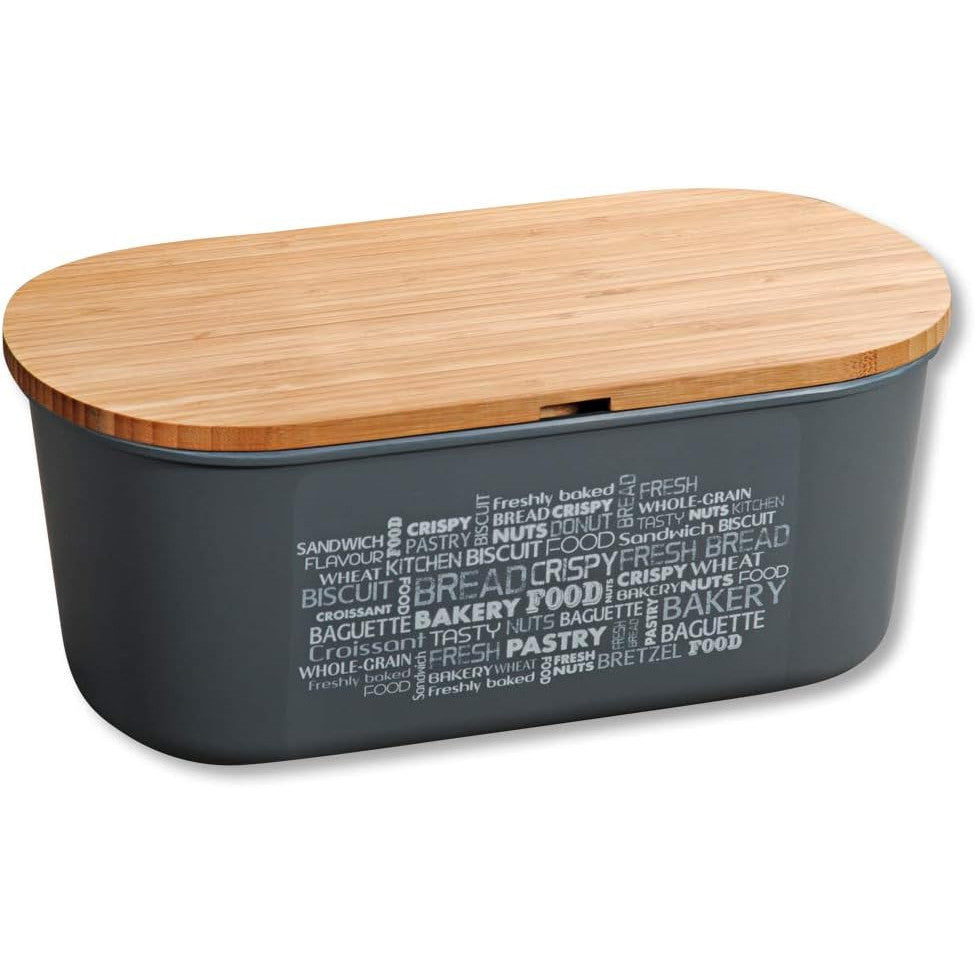 Kesper 58501 Bread Box with Dual‑Sided Bamboo Lid, Gray, Dishwasher Safe
