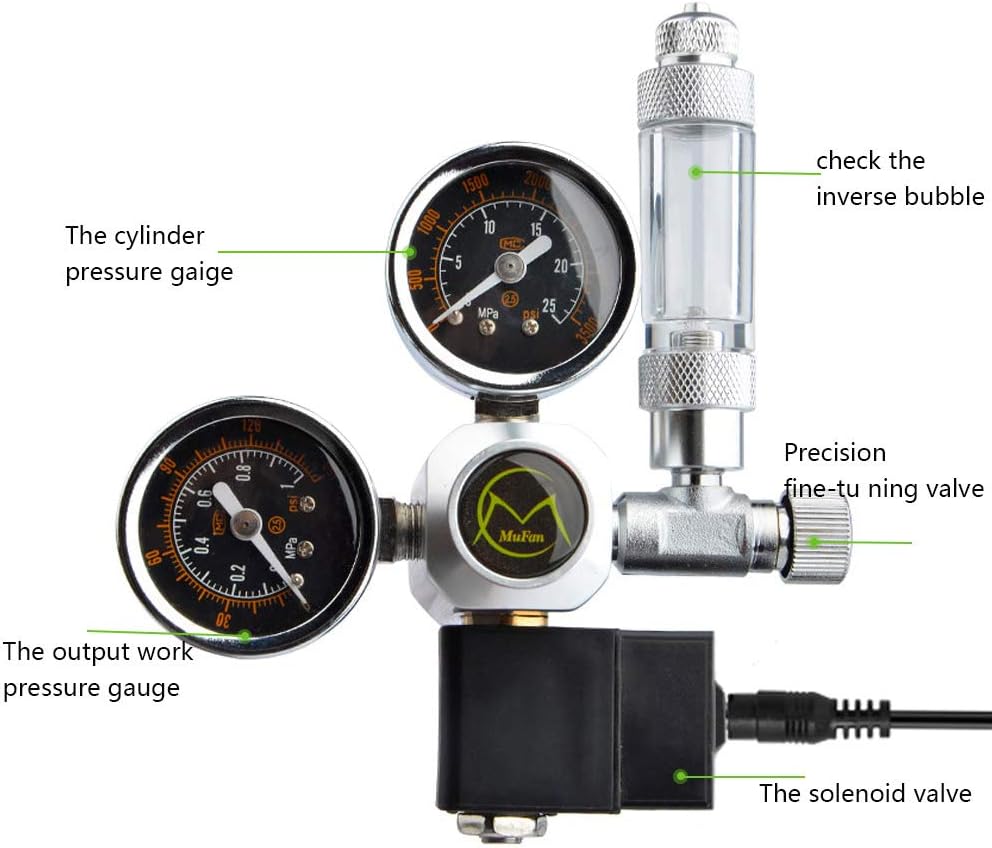 URCheers CO2 Pressure Reducer Dual Gauge with Solenoid Valve and Needle Valve for Aquarium