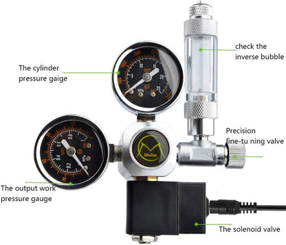 URCheers CO2 Pressure Reducer Dual Gauge with Solenoid Valve and Needle Valve for Aquarium