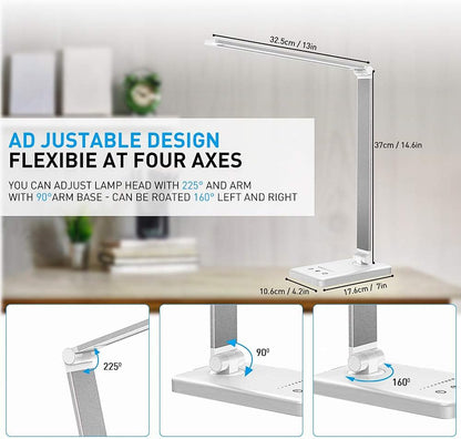Daover LED Desk Lamp Dimmable USB Swivelling Office Table Lamp 5 Colour Temperatures White