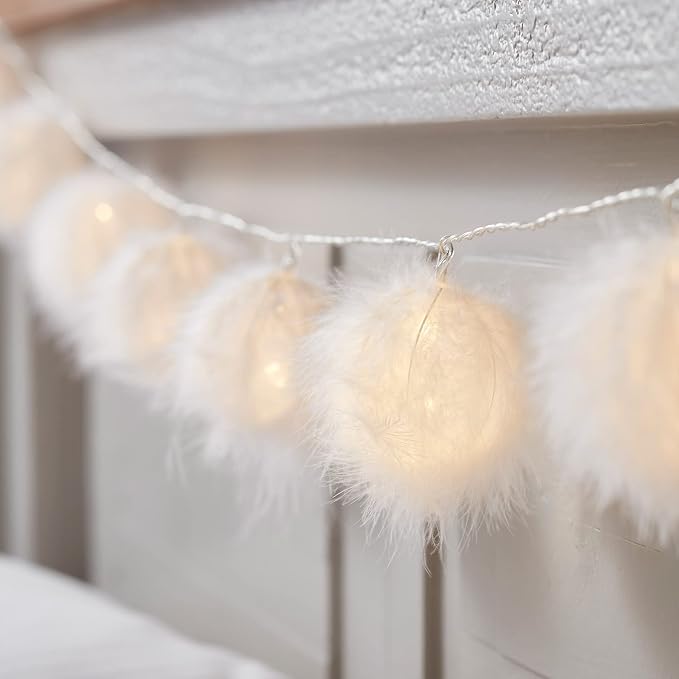 Lights4fun 10 LED Fairy Lights Fluffy Balls Timer Battery Operated Indoor Christmas