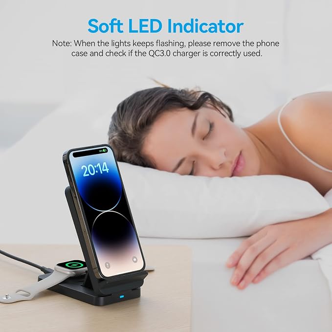 AGPTEK Wireless Charger 15W, 3 in 1 Foldable Wireless Charging Station