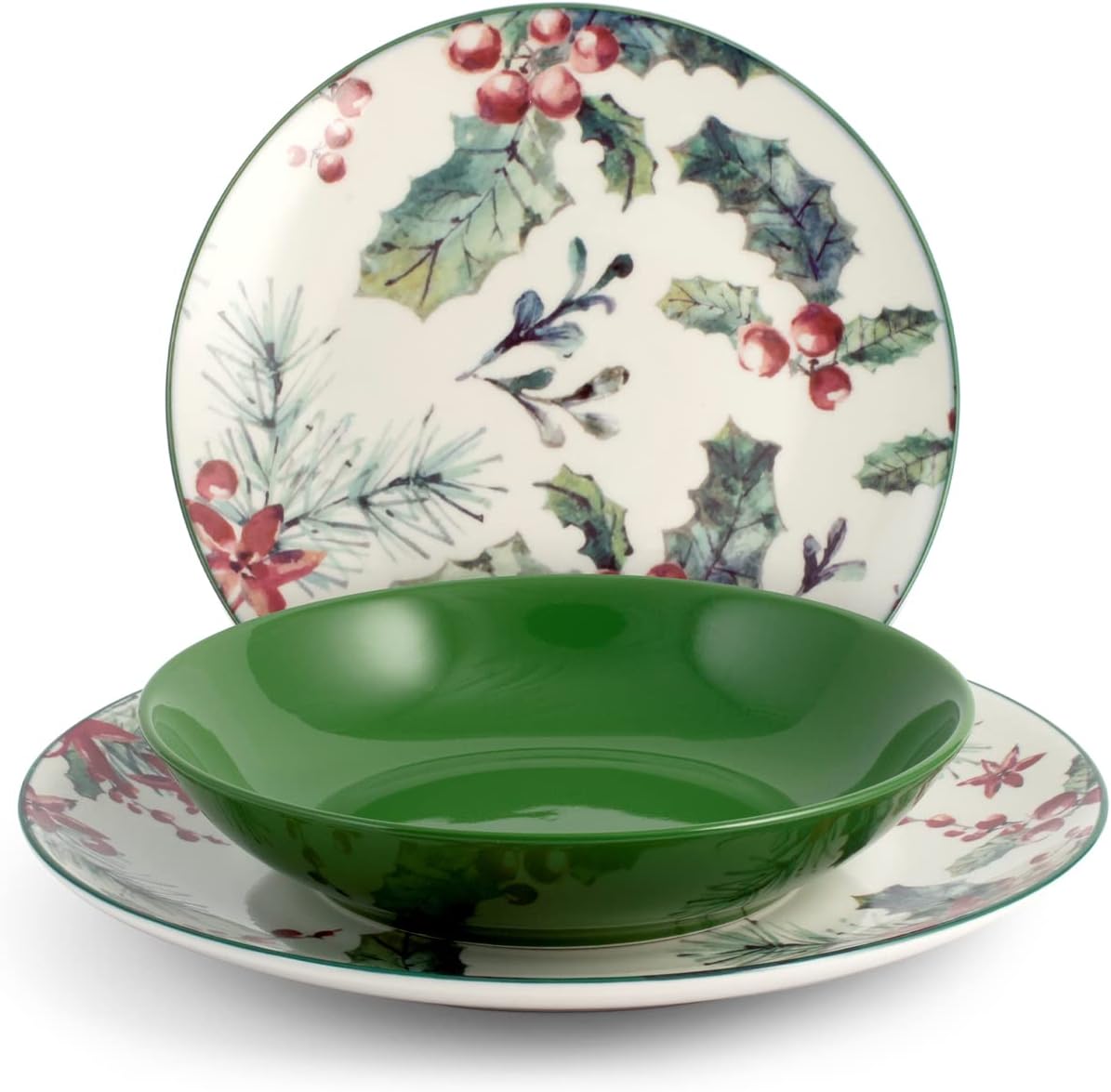 H&H Celebration Green 18-Piece Christmas Porcelain Dinnerware Set