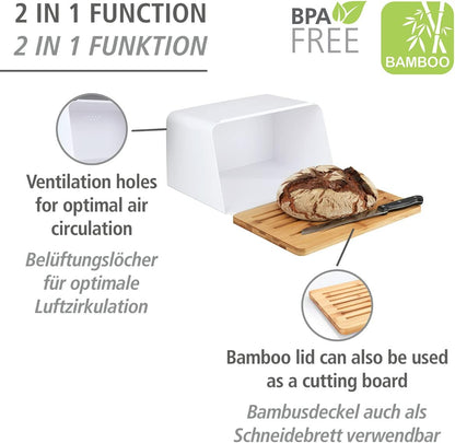 Wenko Bamboo Bread Bin with Lid, White 35x26x20.5 cm