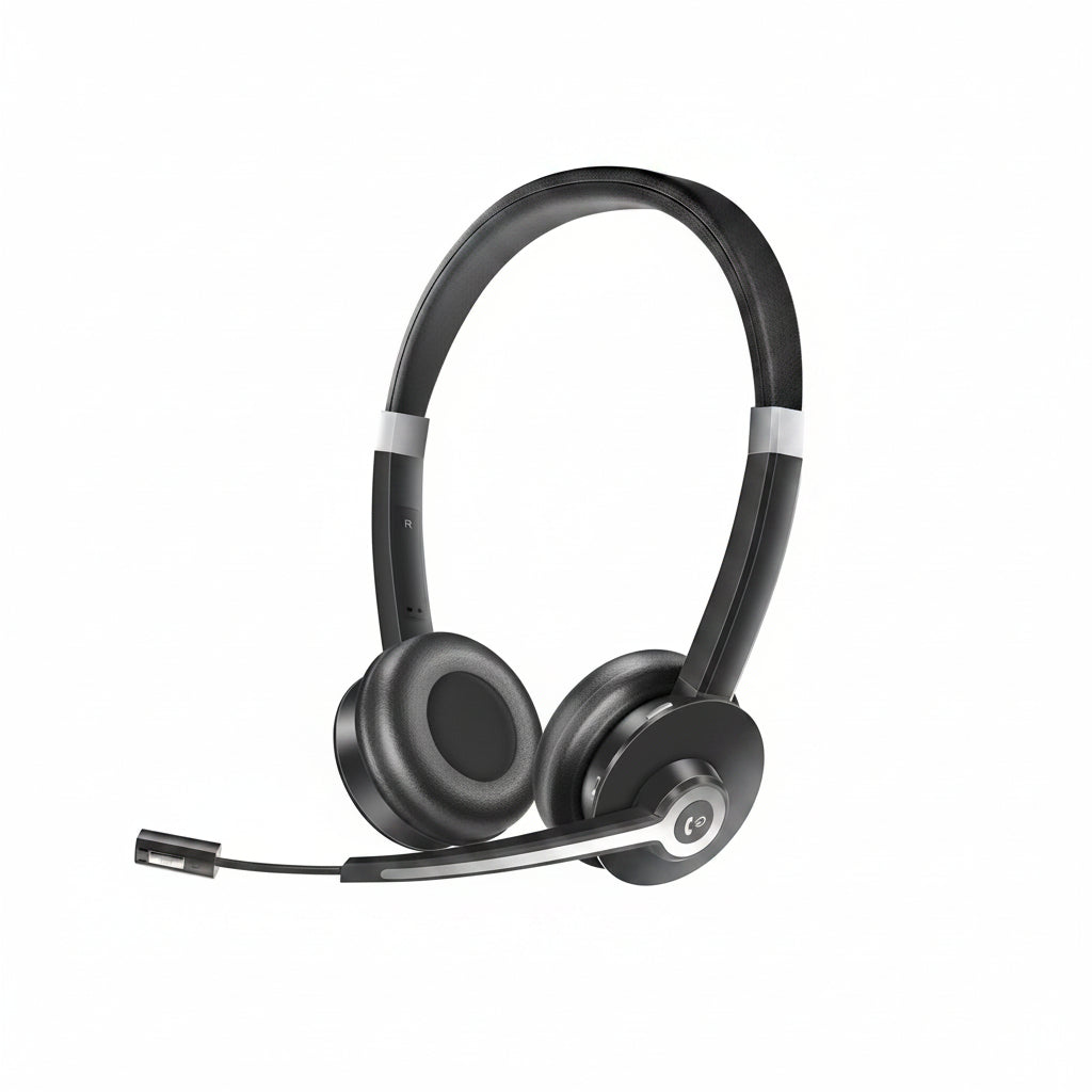 YUWAKAYI Bluetooth Headset V5.0 Noise Canceling Mic Mute 26H Battery Over-Ear Wireless Headphone for Laptop Cell Phone Tablet Call Center Office Black